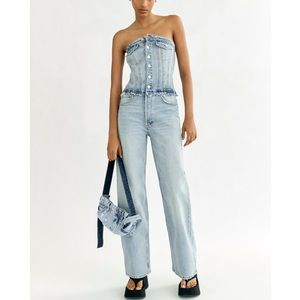 Zara TRF STRAPLESS DENIM JUMPSUIT